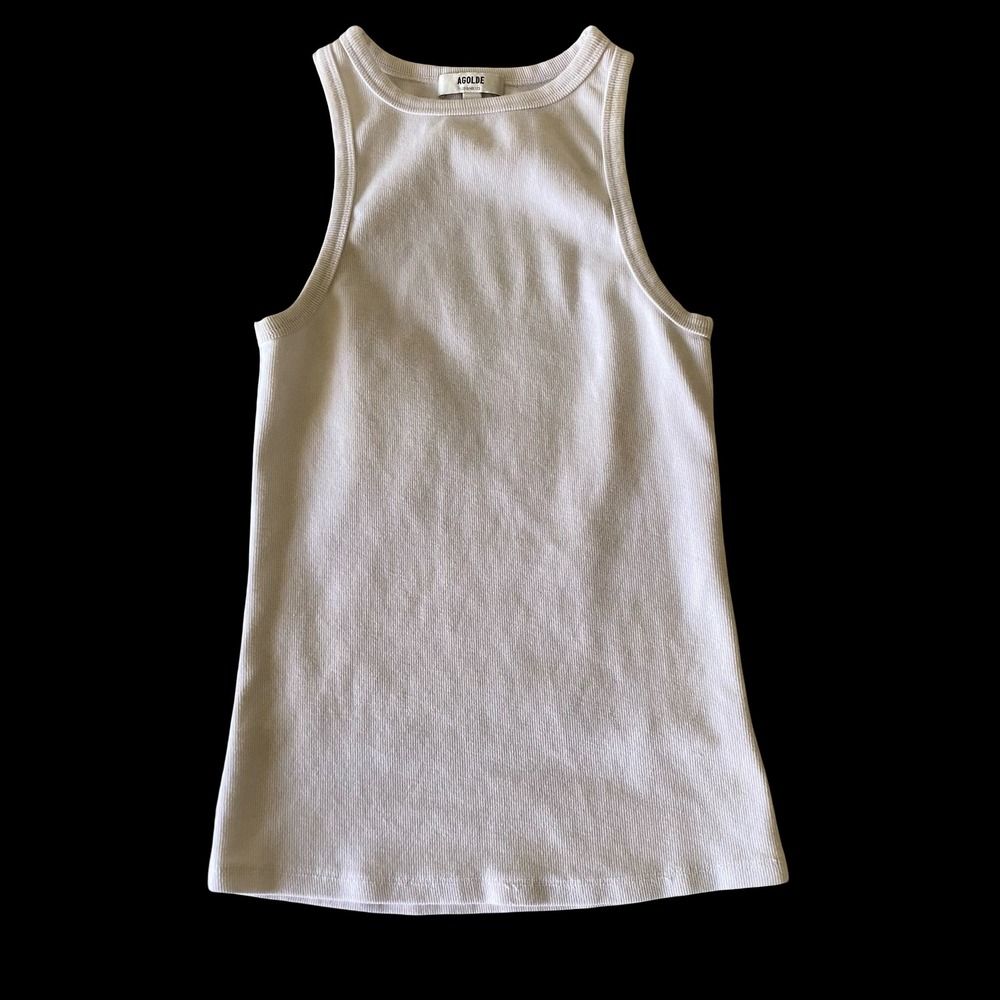 Agolde White Rib Tank Top Women's Size Small Sleeveless Crew Neck Made in USA
